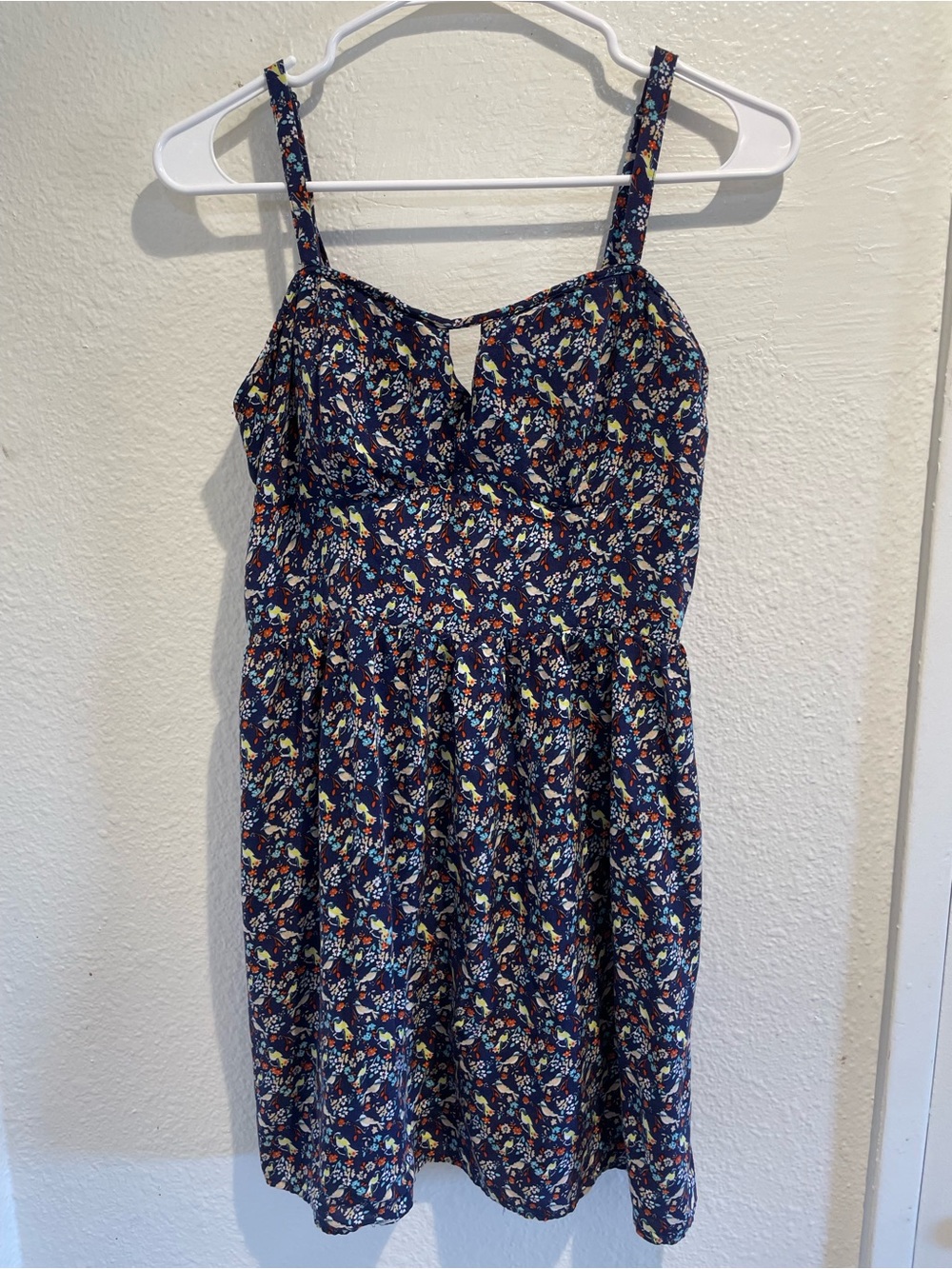 As U Wish Navy Blue Ditsy Bird Print Camisole Mini Dress Cottagecore Size XL